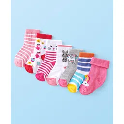 Cute Walk by Babyhug Anti-Bacterial Ankle Length Socks Bunny Design Pack of 7 - Multicolour-image-43