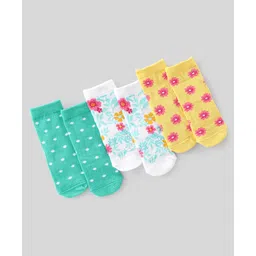 Cute Walk By Babyhug Anti-Bacterial Ankle Length Socks Floral & Dot Design Pack Of 3 - Multicolour-image-48