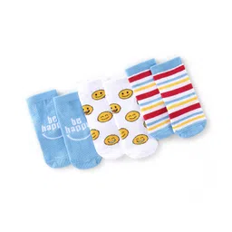 Cute Walk by Babyhug Anti-Bacterial Ankle Length Socks Pack of 3 with Striped Design - Blue & White-image-1