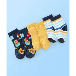 Cute Walk By Babyhug Anti Bacterial Ankle Length Socks Striped Pack Of 3 - Multicolour-image-17