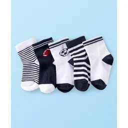 Cute Walk by Babyhug Anti Bacterial Ankle Length Socks Striped Pack Of 5 - White Black & Grey-image-13