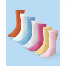 Cute Walk by Babyhug Anti-Bacterial Ankle Length Socks Text & Floral Design Socks Pack of 7 - Multicolour-image-19