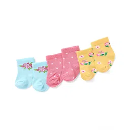 Cute Walk By Babyhug Anti-Bacterial Ankle Length Socks With Floral & Polka Dot Print Pack of 3 - Light Blue Pink & Yellow-picture-13