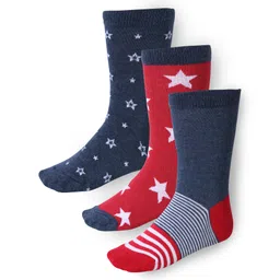 Cute Walk by Babyhug Anti-Bacterial Ankle Length Socks With Star Print Pack of 3 - Red & Grey-image-8