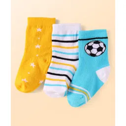 Cute Walk By Babyhug Anti-Bacterial Ankle Length Socks With Stripe & Star Design Pack Of 3 - Yellow & Light Blue-image-41