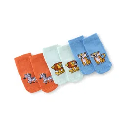 Cute Walk By Babyhug Anti Bacterial Ankle Length Socks Zebra Design Pack Of 3 - Orange Green & Blue-image-18