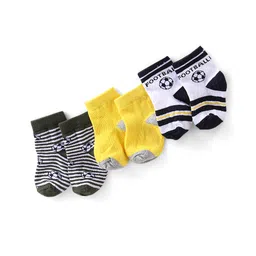 Cute Walk by Babyhug Anti-Bacterial Ankle Length Striped & Football Design Socks Pack of 3 - White Black & Yellow-image-2
