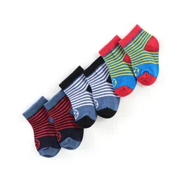 Cute Walk by Babyhug Anti Bacterial Anti Skid Ankle Length Socks Striped Design Pack Of 3 - Multicolour-image-0