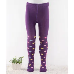 Cute Walk by Babyhug Anti-Bacterial Cotton Knit Footed Tights Polka Dot Print - Purple-image-42