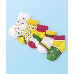 Cute Walk By Babyhug Anti Bacterial Cotton Rich Non Terry Ankle Length Socks Stripes & Polka Dot Deign Pack Of 5 - Multicolor-image-47