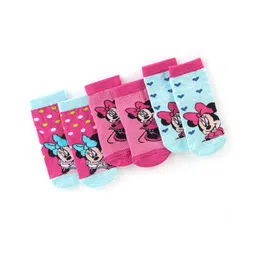 Cute Walk By Babyhug Anti Bacterial Non Terry Ankle Length Minnie Mouse Print Socks Pack Of 3 - Pink & Blue-image-38