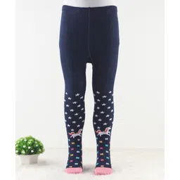 Cute Walk by Babyhug Antibacterial Footie Tights with Star & Unicorn Design - Navy-picture-25