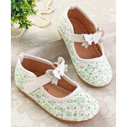 Cute Walk by Babyhug Ballerinas with Velcro Closure Heart Print & Bow Applique - Mint-picture-13