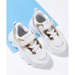 Cute Walk by Babyhug Holographic Sneakers with Velcro Closure - White & Golden-picture-10