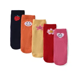 Cute Walk by Babyhug Knit Ankle Length Anti Bacterial Socks With Floral & Heart Design Pack of 5 - Multicolor-picture-34