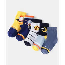 Cute Walk by Babyhug Knit Ankle Length Anti Bacterial Socks with Space Design Pack of 5 - Multicolor-picture-30