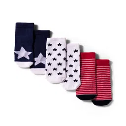 Cute Walk by Babyhug Knit Ankle Length Anti Bacterial Socks with Star & Stripe Design Pack of 3 -Navy Blue white & Red-picture-28