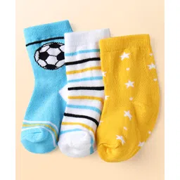 Cute Walk by Babyhug Knit Ankle Length Anti Bacterial Socks with Stripe & Star Design Pack of 3 - Yellow White & Light Blue-picture-32