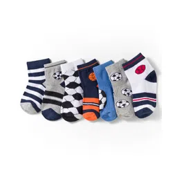 Cute Walk by Babyhug Knit Ankle Length Anti Bacterial Socks with Stripes & Football Design Pack of 7- White Grey & Navy Blue-picture-22