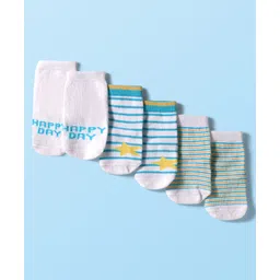 Cute Walk by Babyhug Knit Ankle Length Anti Bacterial Socks with Text & Stripe Design Pack of 3 - White & Light Blue-picture-12