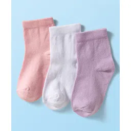 Cute Walk by Babyhug Knit Ankle Length Anti Bacterial Solid Color Socks Pack of 3 - Lilac White & Pink-picture-19
