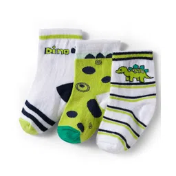 Cute Walk by Babyhug Knit Ankle Length Antibacterial Socks With Stripes & Animal Print Pack Of 3 - Limegreen & White-picture-21