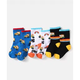 Cute Walk by Babyhug Knit Ankle Length Socks With Vehicle Design Pack of 3 - Black White & Blue-picture-24
