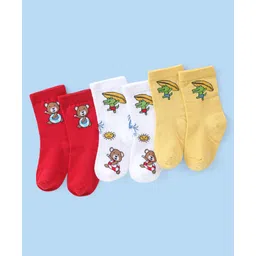 Cute Walk by Babyhug Knit Anti-Bacterial Ankle Length Socks with Bear & Crocodile Design Pack of 3 - Red White & Yellow-picture-11