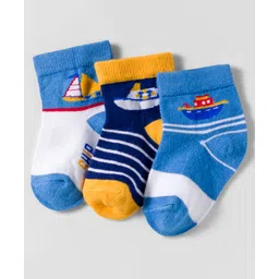 Cute Walk by Babyhug Knit Anti Bacterial Ankle Length Socks With Boat Design Pack of 3 - Multicolor-image-18