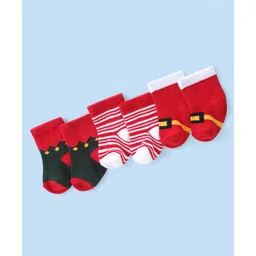 Cute Walk by Babyhug Knit Anti-Bacterial Ankle Length Socks with Striped & Diamond Design Pack of 3 - Red & White-picture-13