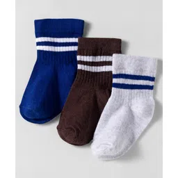 Cute Walk by Babyhug Knit Anti Bacterial Ankle Length Striped Socks Pack of 3 - Multicolor-picture-23