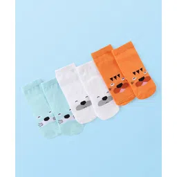 Cute Walk by Babyhug Knitted Anti-bacterial Ankle Length Animal Designed Socks Pack of 3 - White Blue & Orange-image-44