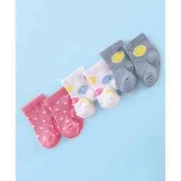 Cute Walk by Babyhug Knitted Anti-Bacterial Ankle Length Polka Dots Designed Socks Pack of 3 - Pink White & Grey-image-5