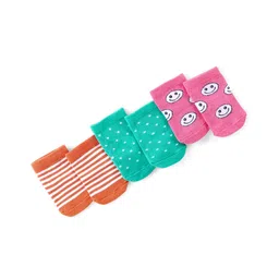 Cute Walk by Babyhug Knitted Anti-Bacterial Ankle Length Striped & Polka Dots Designed Socks Pack of 3 - Pink Green & Orange-image-4
