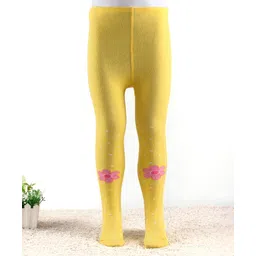 Cute Walk by Babyhug Knitted Antibacterial Footed Tights Floral Design - Yellow-image-15