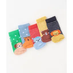 Cute Walk By Babyhug Non Terry Anti Bacterial Ankle Length Socks Animals Print Pack Of 5 - Multicolour-image-35