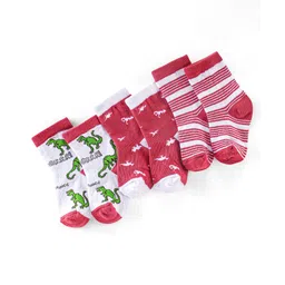 Cute Walk by Babyhug Non Terry Anti Bacterial Ankle Length Socks Dino Design Pack of 3 - Pink & White-image-33
