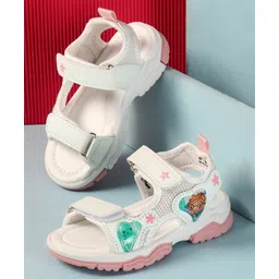 Cute Walk by Babyhug Sandals with Velcro Closure Heart Applique & Floral Print - White-picture-11