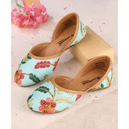 Cute Walk by Babyhug Slip On Mojaris with Floral Embroidery - Sea Green-picture-14