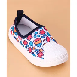 Cute Walk by Babyhug Slip OnCasual Shoes with Floral Print - White Blue & Red image 3