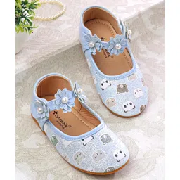 Cute Walk by Babyhug Velcro Closer Ballerina with Floral Applique & Bear Print - Blue-picture-22