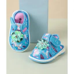 Cute Walk by Babyhug Velcro Closure Casual Shoes with Stone Floral Applique - Light Blue-picture-12