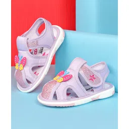 Cute Walk by Babyhug Velcro Closure Sandals with Butterfly Applique - Purple-picture-35