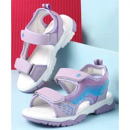 Cute Walk by Babyhug Velcro Closure Sandals with Feather Applique - Purple-picture-13