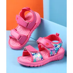 Cute Walk by Babyhug Velcro Closure Sandals with Floral Print - Dark Pink-picture-14
