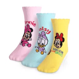 Cute Walk By Babyhug Disney Ankle Length Anti-Bacterial Socks With Minnie Mouse And Family Graphics Pack Of 3 - Pink Light Blue & Yellow-picture-19