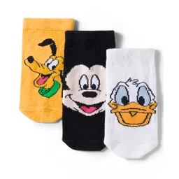 Cute Walk by Babyhug Disney Knit Ankle Length Antibacterial Socks With Mickey Mouse and Friends Graphic Pack of 3 - Yellow & Black-picture-25