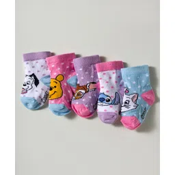 Cute Walk by Babyhug Disney Knitted Ankle Length Anti Bacterial Socks With Disney Character Design Pack Of 5 - Multicolour-picture-18