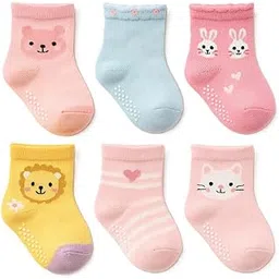 cuteably Baby Organic Anti-Skid Cotton Socks, Pack of 6 Pairs (Assorted Print)-picture-35