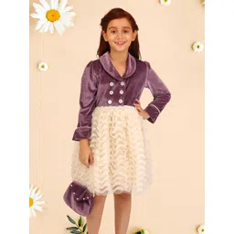 CUTECUMBER Applique Shirt Collar Cuffed Sleeves Net Knee Length Fit & Flare Dress-picture-36